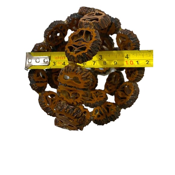 Sliced Black Walnut Basket w/Handle Folk Art Mini Small Hand Made Shell Nut - Picture 12 of 12